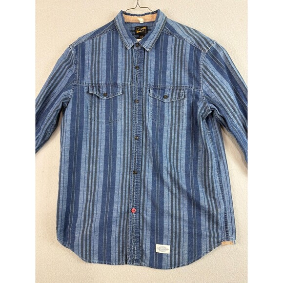Vintage CPO Shirt Mens Medium Blue Denim Striped Navy Anchor Buttons Military - Picture 1 of 16